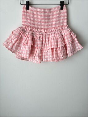 Cake For Dinner Skirt Size XXS Pink White Smocked Ruffle Skirt Mini